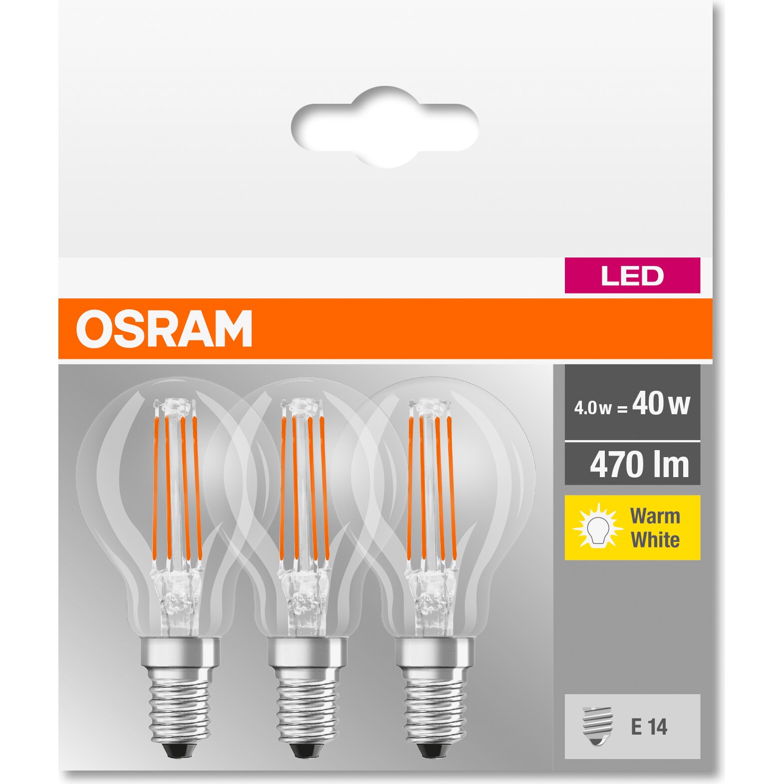 Set 3 Becuri LED Osram P40 E14 4W 40W 470 Lm Lumina Calda 2700K