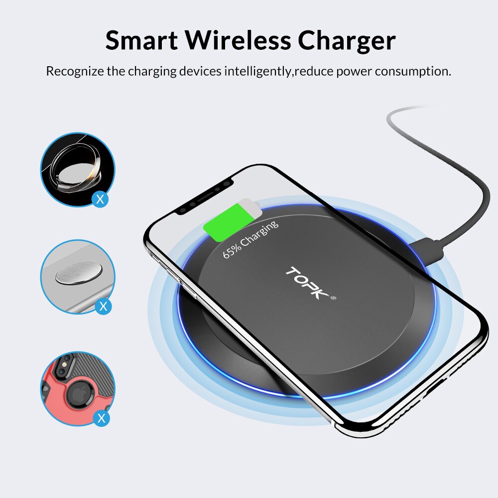 Incarcator Smart Wireless Fast Charging Qi Topk Fast Charge W