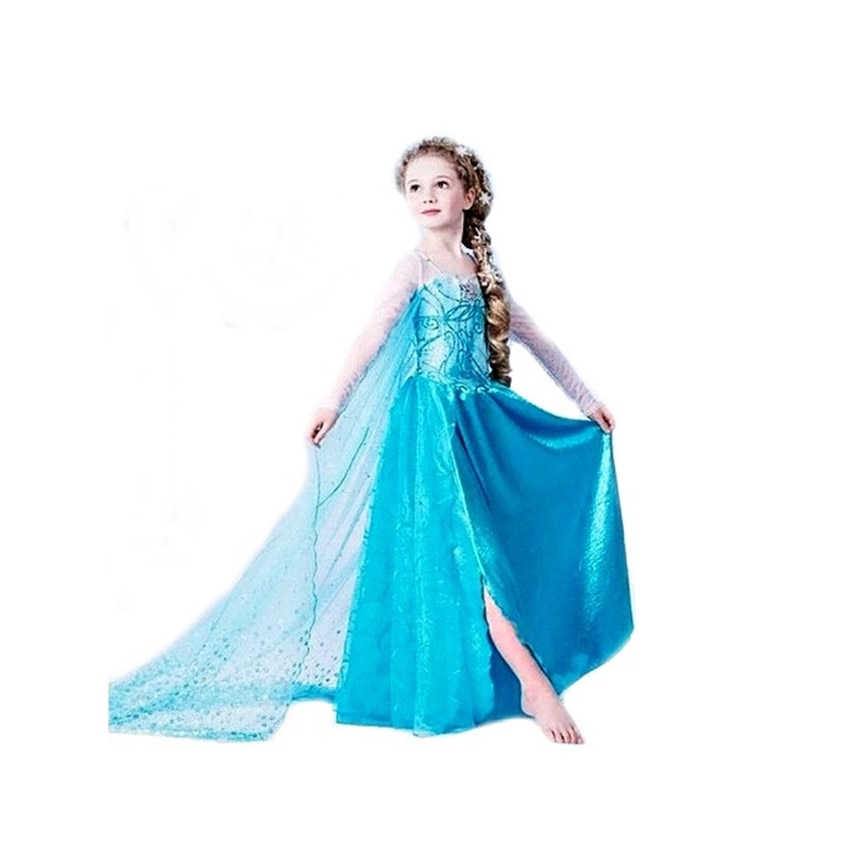 Rochie Cu Trena Printesa Elsa Frozen Cu 3 Accesorii Albastru L 130