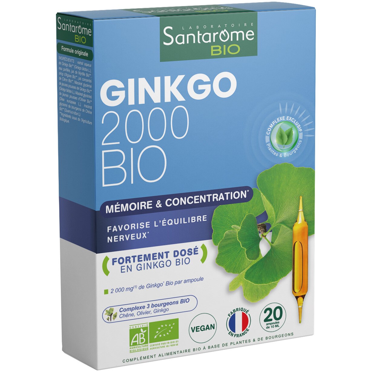 Supliment Alimentar Ginkgo Bio 2000 Santarome 20 Fiole EMAG Ro