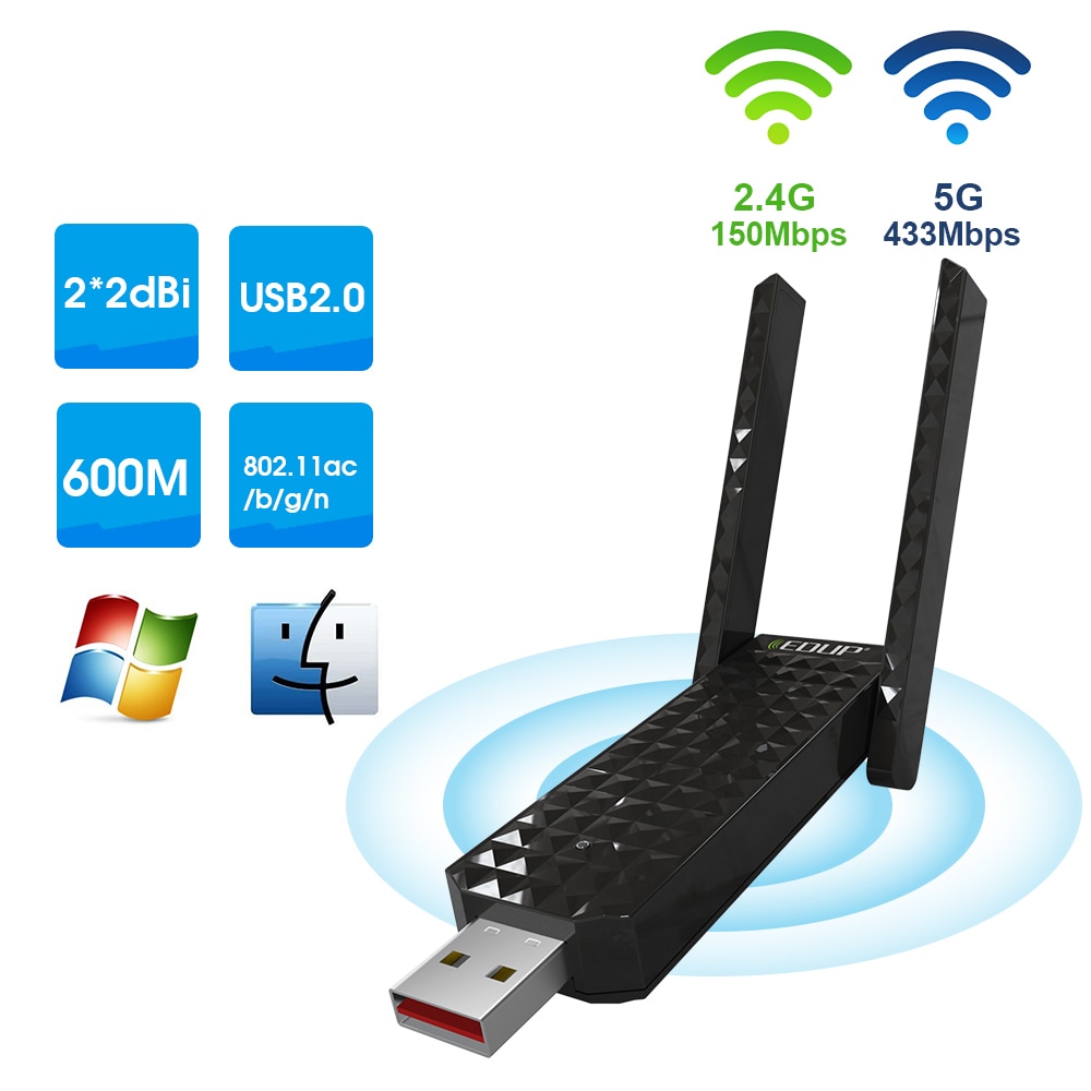 EDUP EP AC1625 Wi Fi adapter 600 Mbps kettős antenna kétsávos 2 4