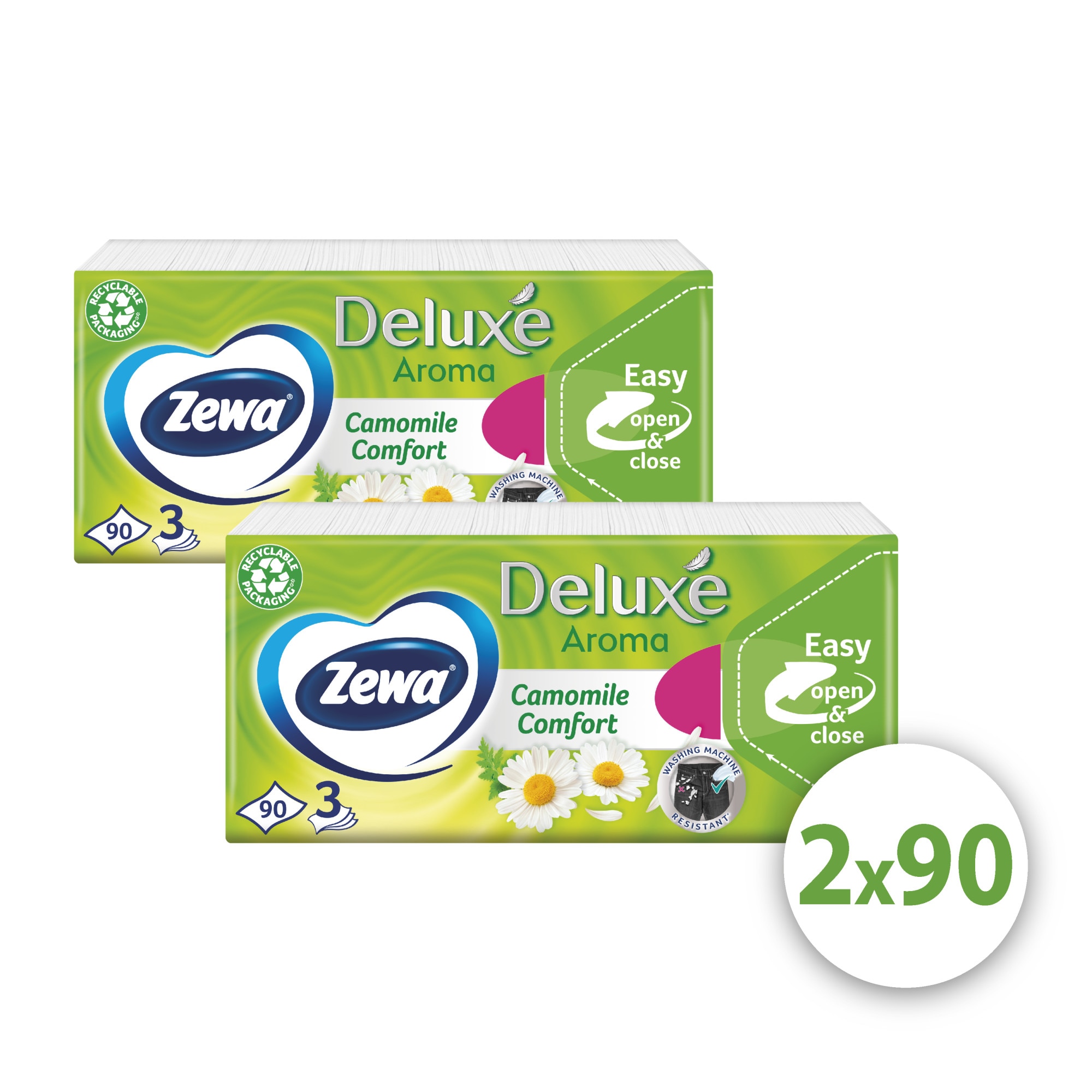 Zewa Deluxe 3 rétegű papír zsebkendő Camomile Comfort 2x90 db eMAG hu