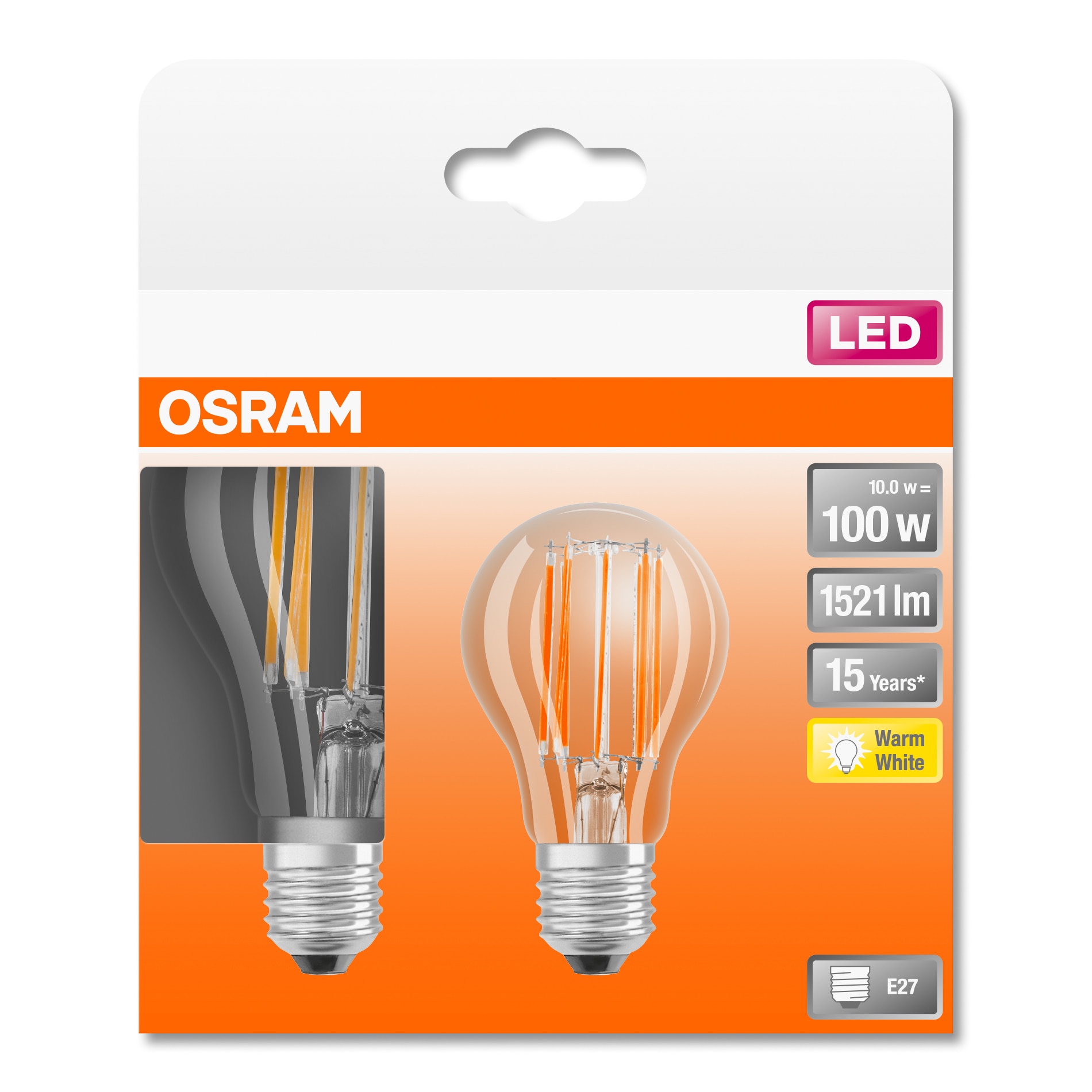 Set 2 Becuri LED OSRAM Star Filament A100 E27 10W 100W 1521 Lm