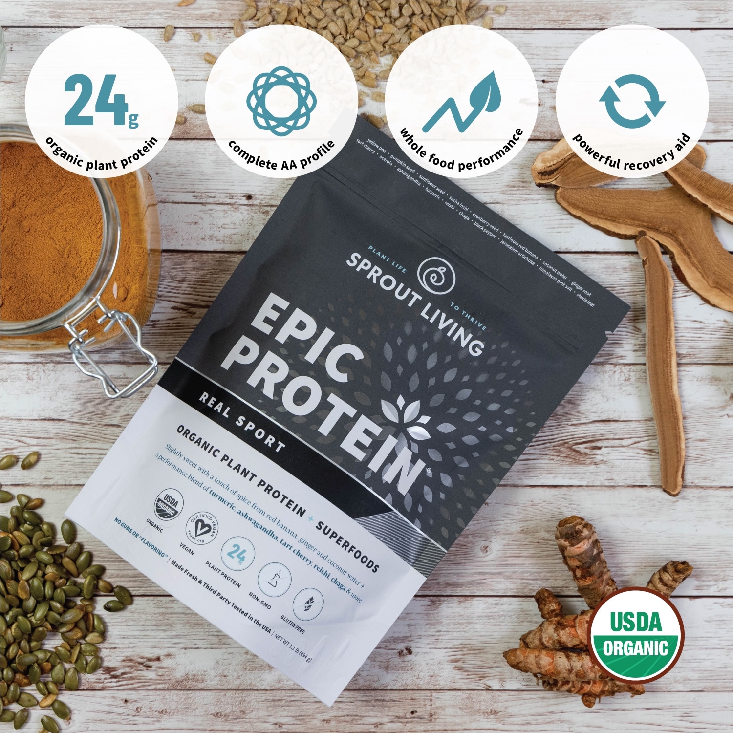 Pudra Proteica Vegana Real Sport Premium Epic Protein Naturala