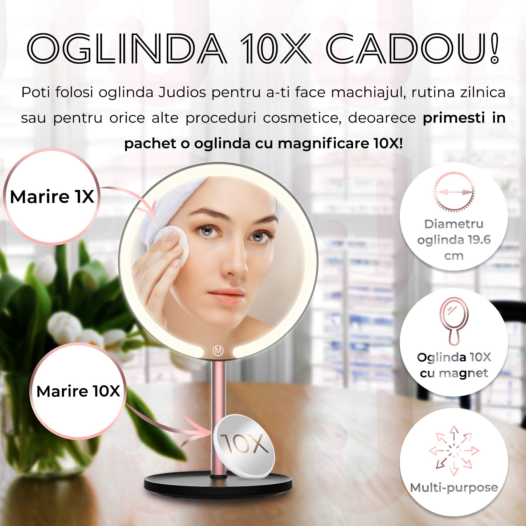 Oglinda Cosmetica Cu Led Pentru Machiaj Judiosicon Iluminata Led