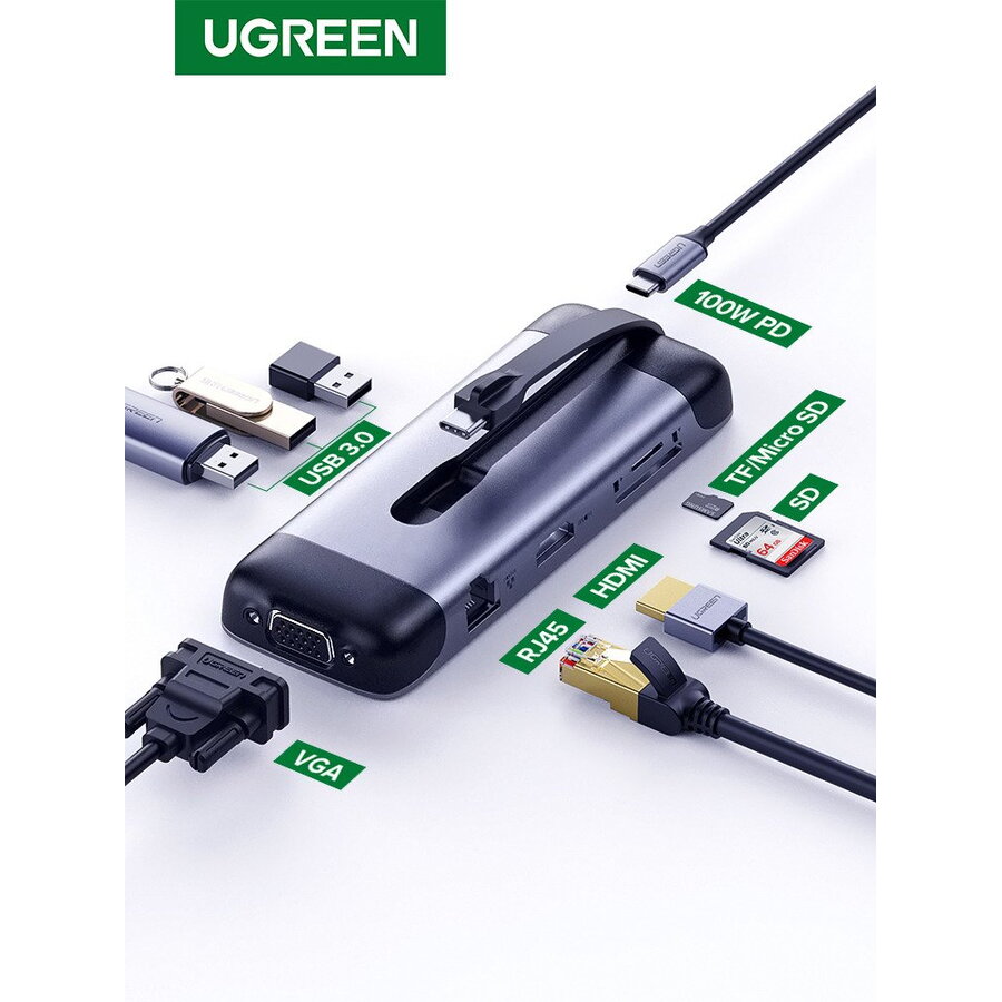 UGREEN CM286 9 Az 1 Ben Adapter USB C Hub HDMI 4K FHD VGA 3x USB 3 0