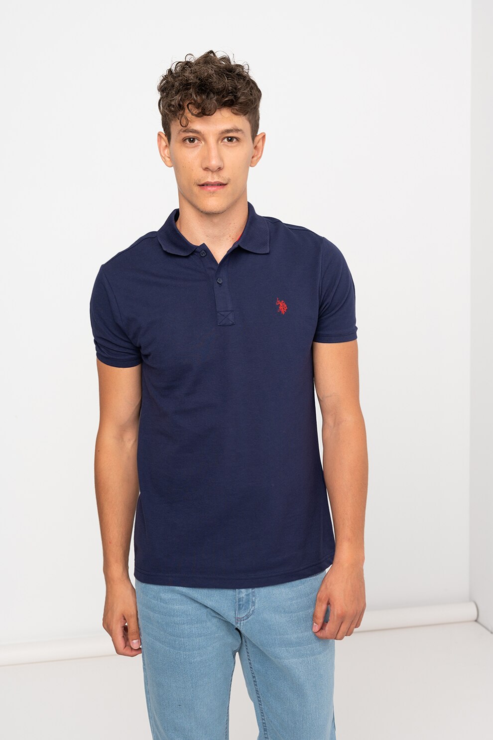 U S Polo Assn Tricou Polo Slim Fit Din Pique Albastru Indigo Rosu