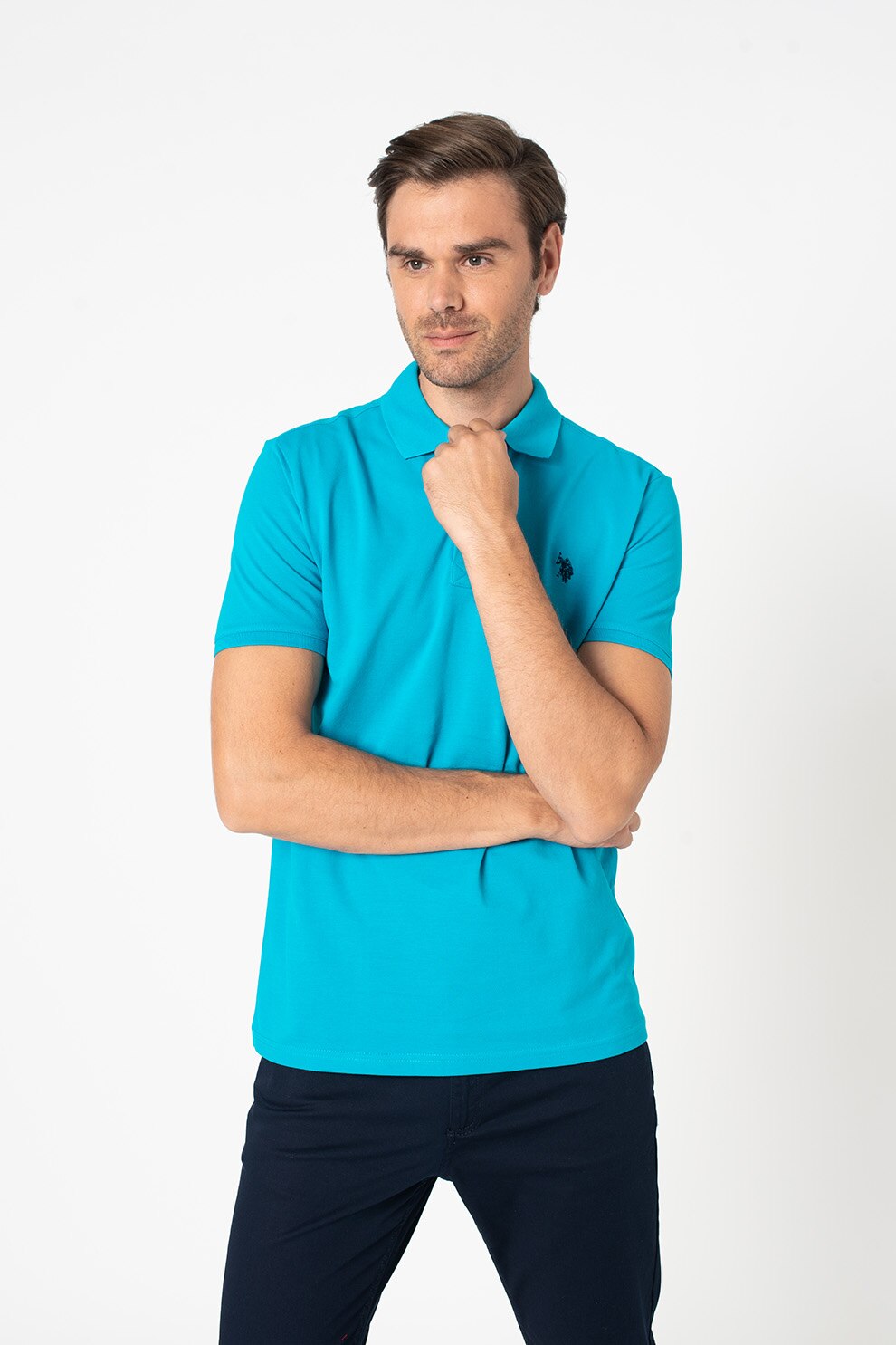 U S Polo Assn Tricou Polo Slim Fit Din Pique Turcoaz M EMAG Ro