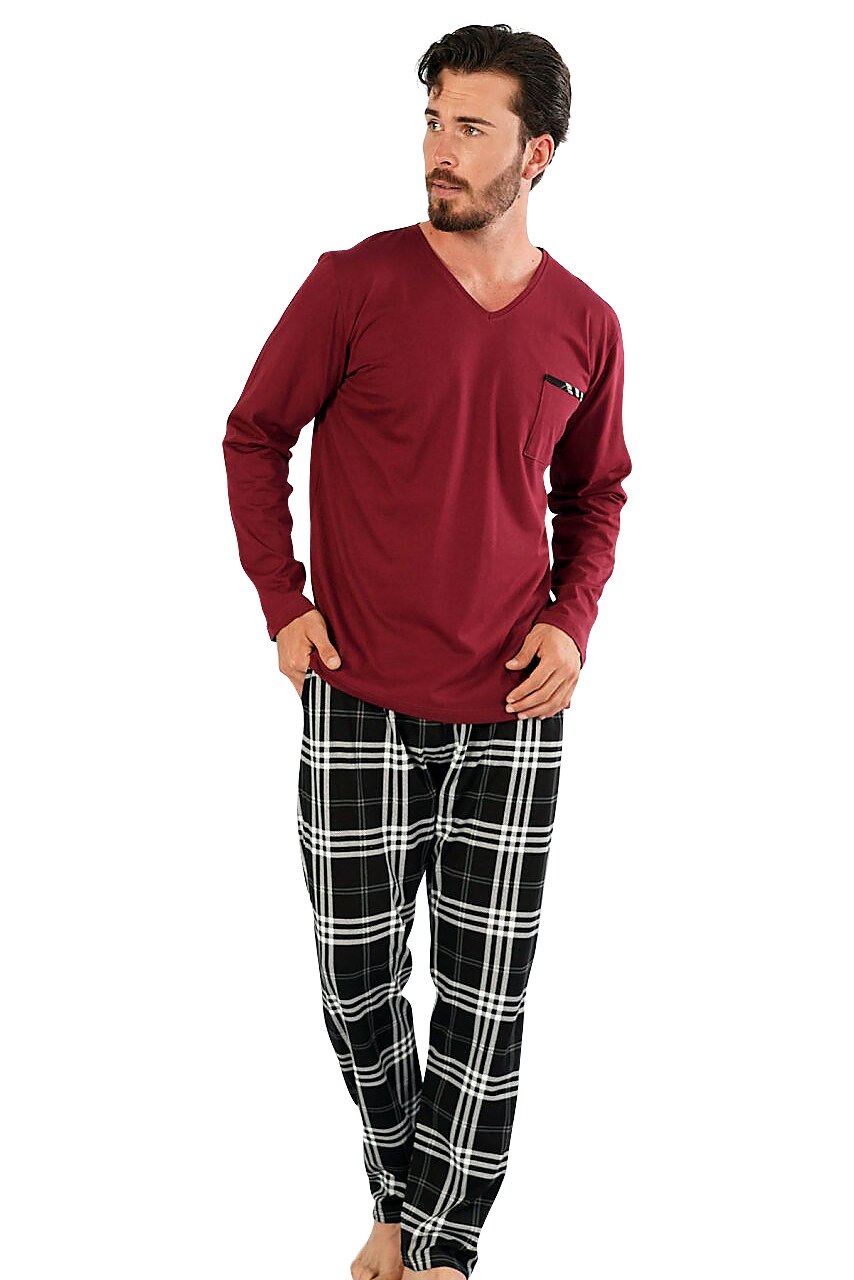 Pijama Barbati Gazzaz By Vienetta Model Elegant Burgundy Culoare