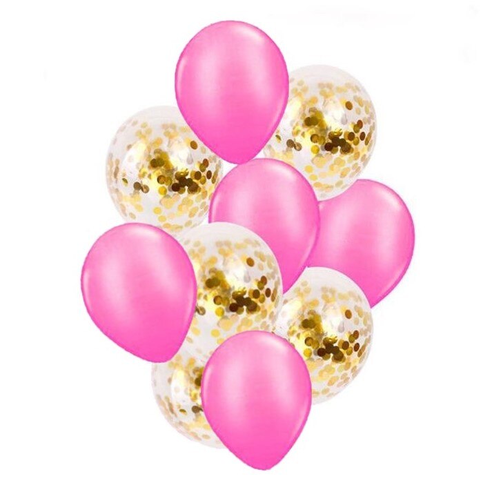 Set Baloane Latex Chrome Cu Confetti Culoare Roz Deschis Auriu