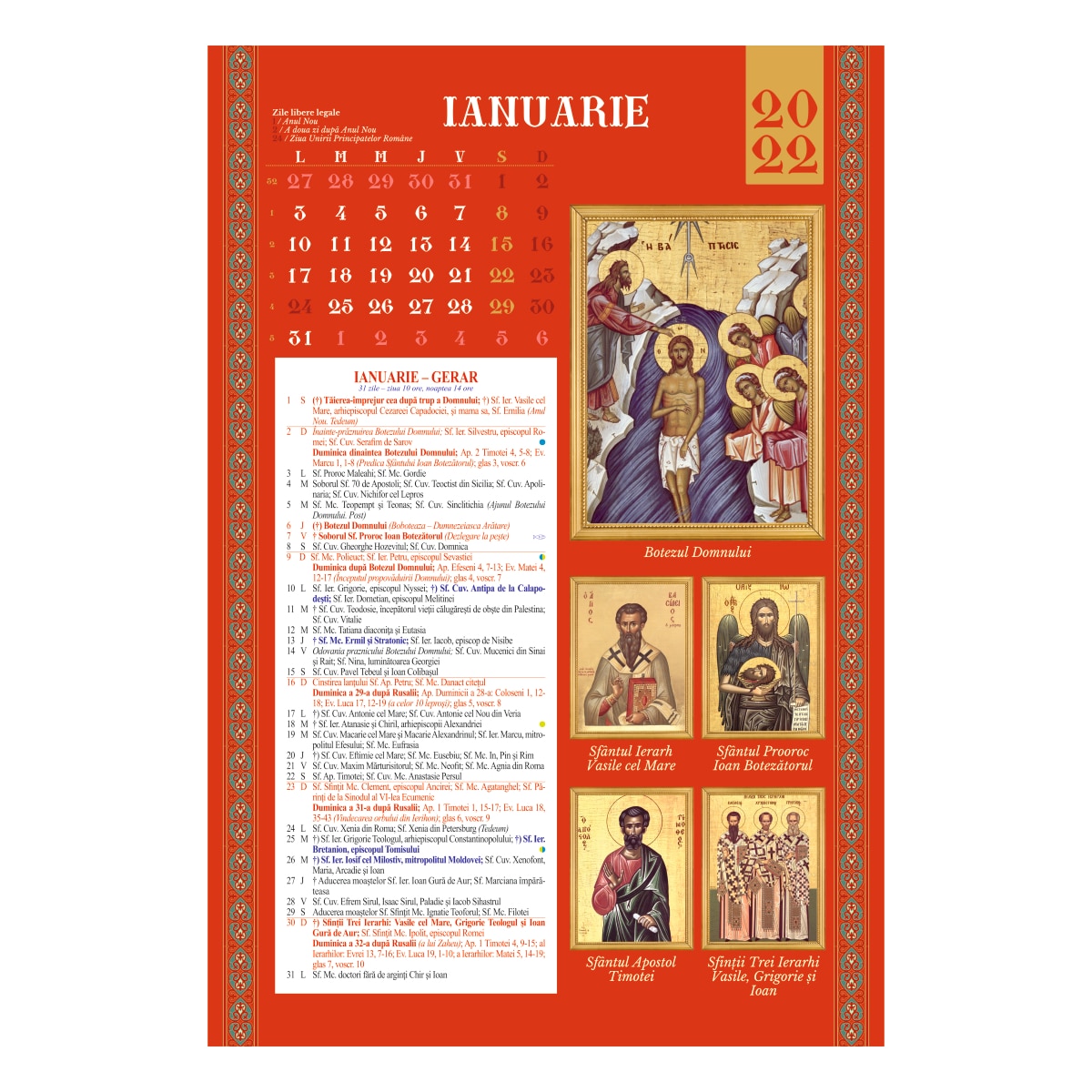 Calendar Crestin Ortodox De Perete Gherontissa Sporul Casei Rosu