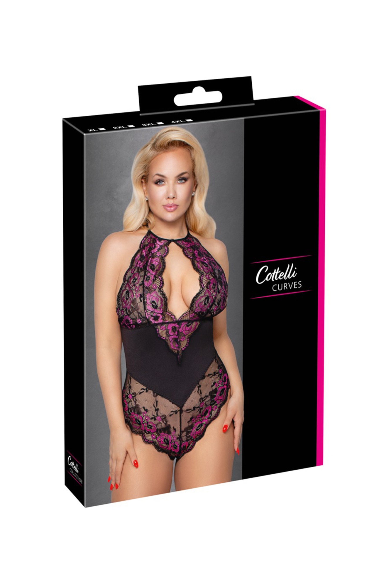 Body Sexy Din Tul Si Dantela Cottelli Collection Negru Si Pink Plus