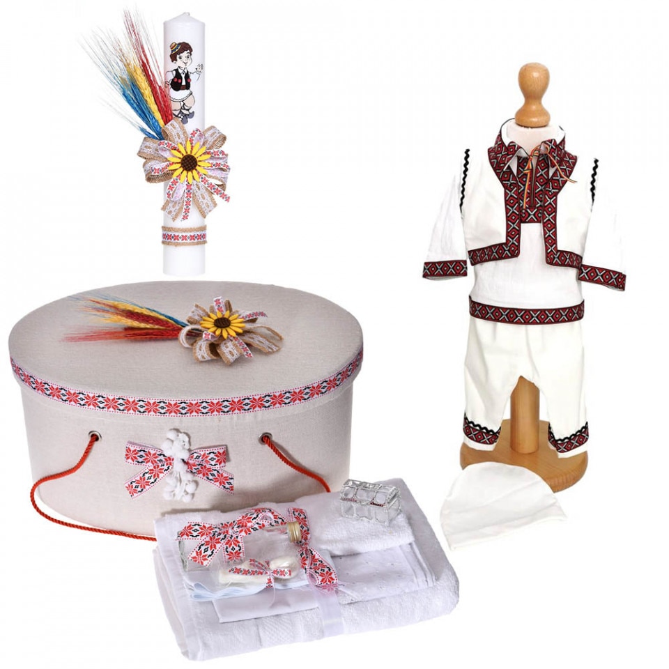 Set Botez Traditional Trusou Botez Cutie Trusou Lumanare Si Costum