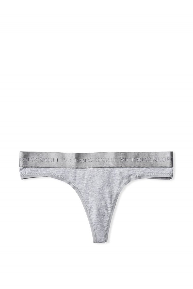 Chiloti Tanga Victoria S Secret Logo Cotton Thong Panty Gri M INTL