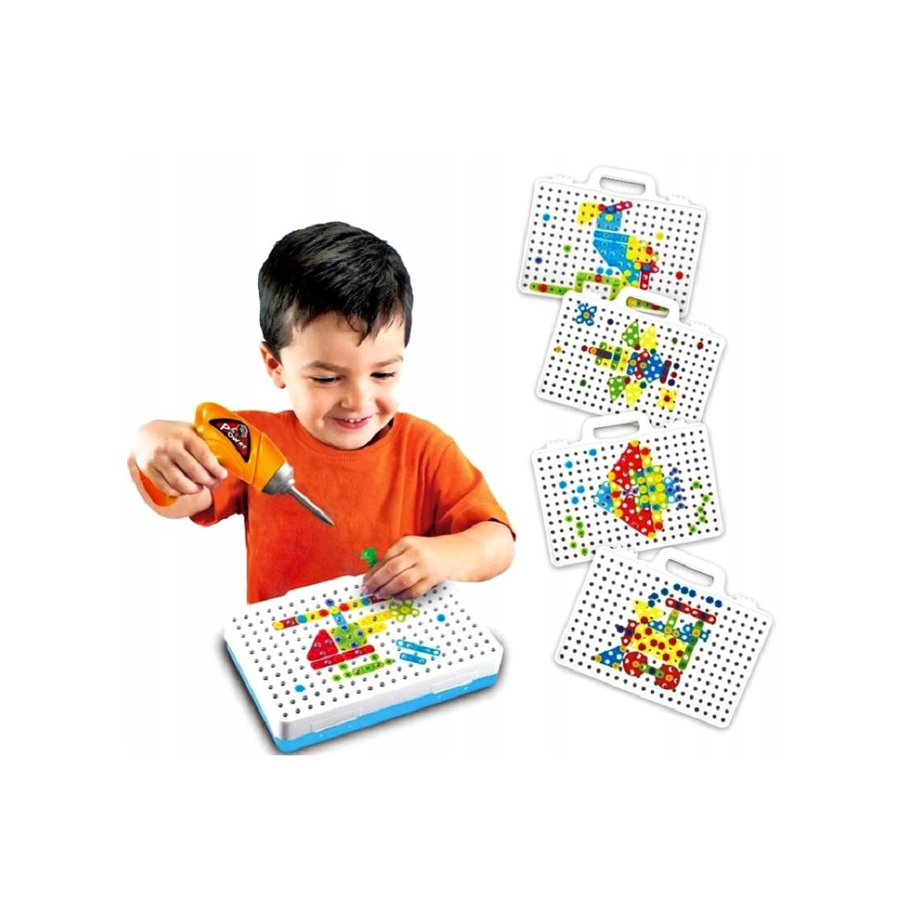 Set De 248 Piese Joc Montessori De Indemanare Tip Mozaic Cu Suruburi