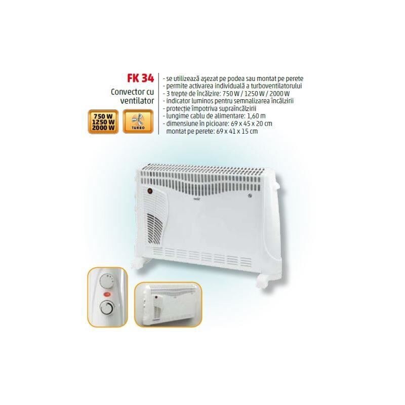 Convector Electric Cu Ventilator Home FK 34 Putere 2000 W 3 Trepte De