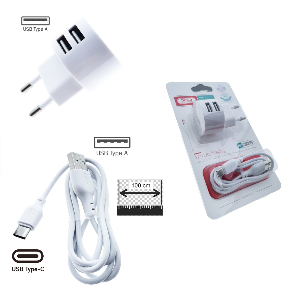 Set Incarcator Retea XO L62 87179 2 4 A 2 X USB Cu Cablu USB Si