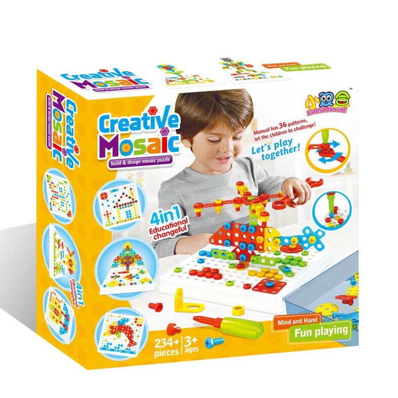 Joc Educativ De Constructie Montessori Puzzle Mozaic Cu Suruburi