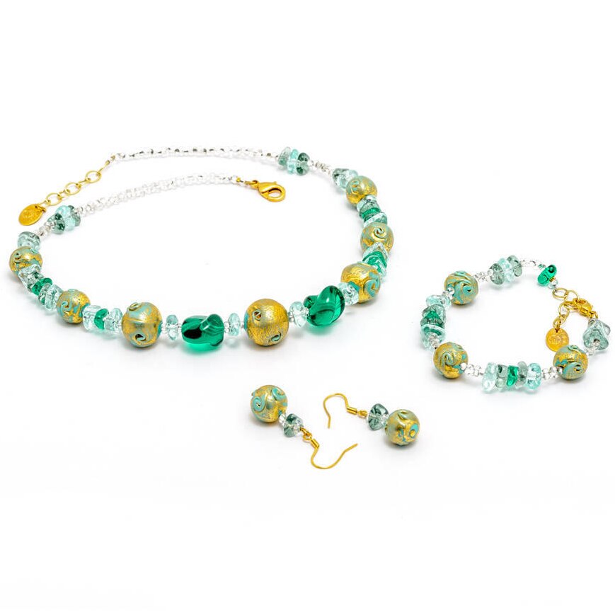 Set Alma Piese Sticla De Murano Verde Millefiori Emag Ro