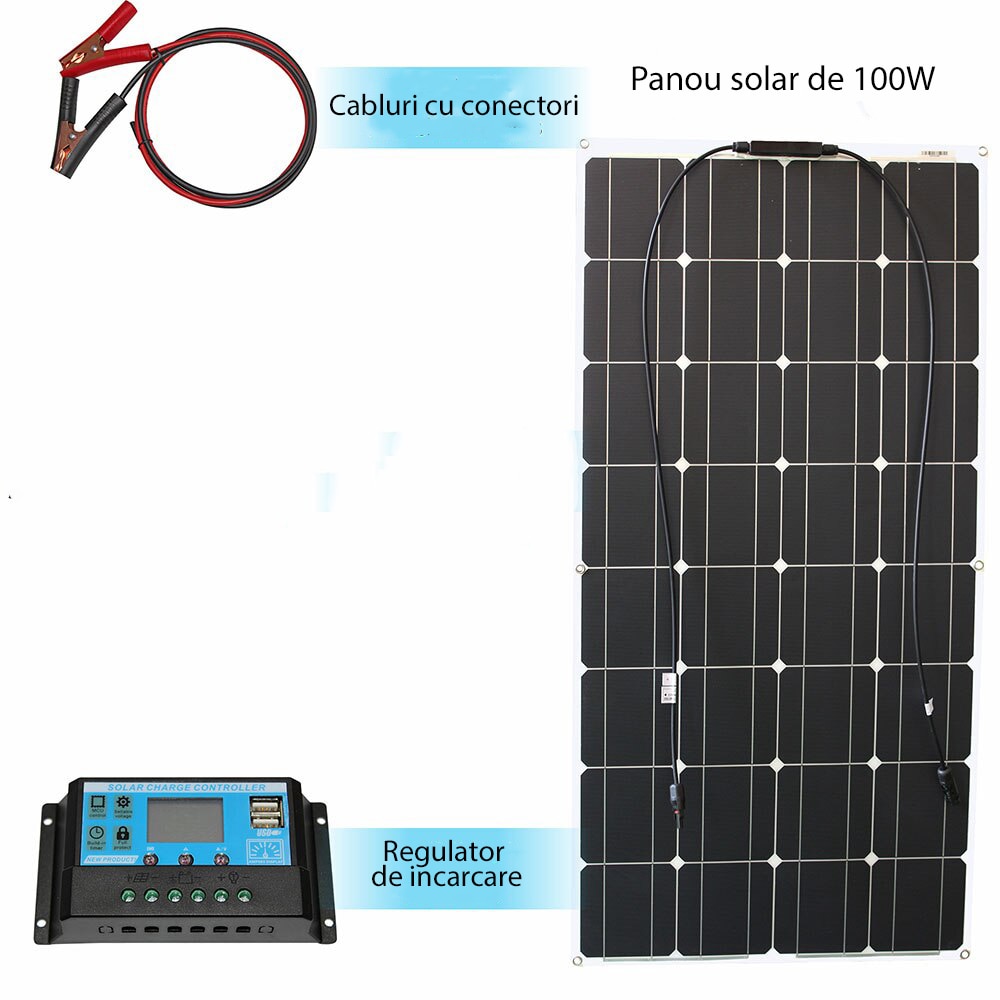 Kit Panou Solar Fotovoltaic Flexibil W Cu Regulator De Incarcare