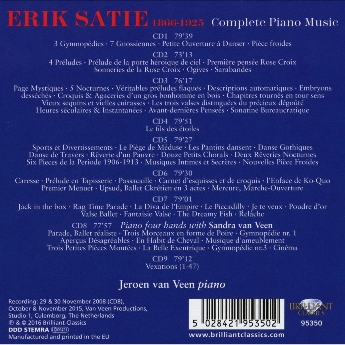 Eric Satie Complete Piano Music Jeroen Van Veen Cd Emag Ro