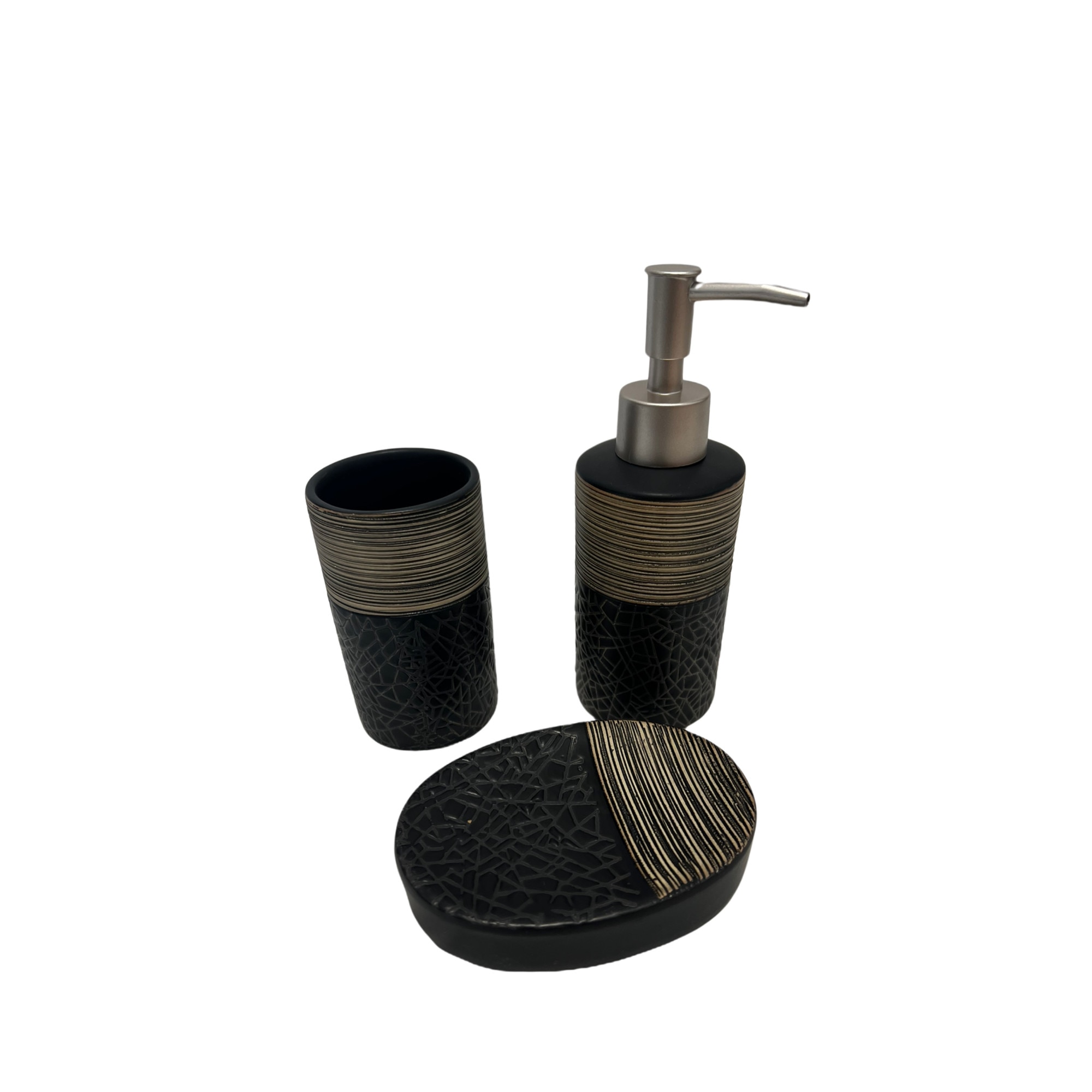 Set Accesorii De Baie Din Ceramica Negru Cu Bej EMAG Ro