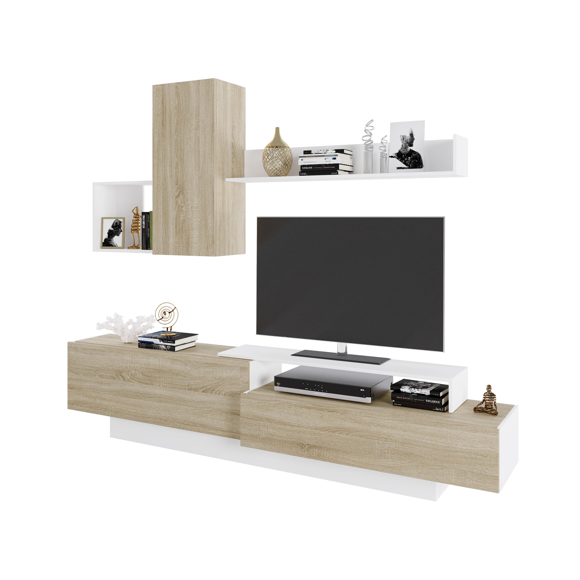 Mobilier Pentru Living Sani Lima X X Cm Alb Si Stejar Sonoma