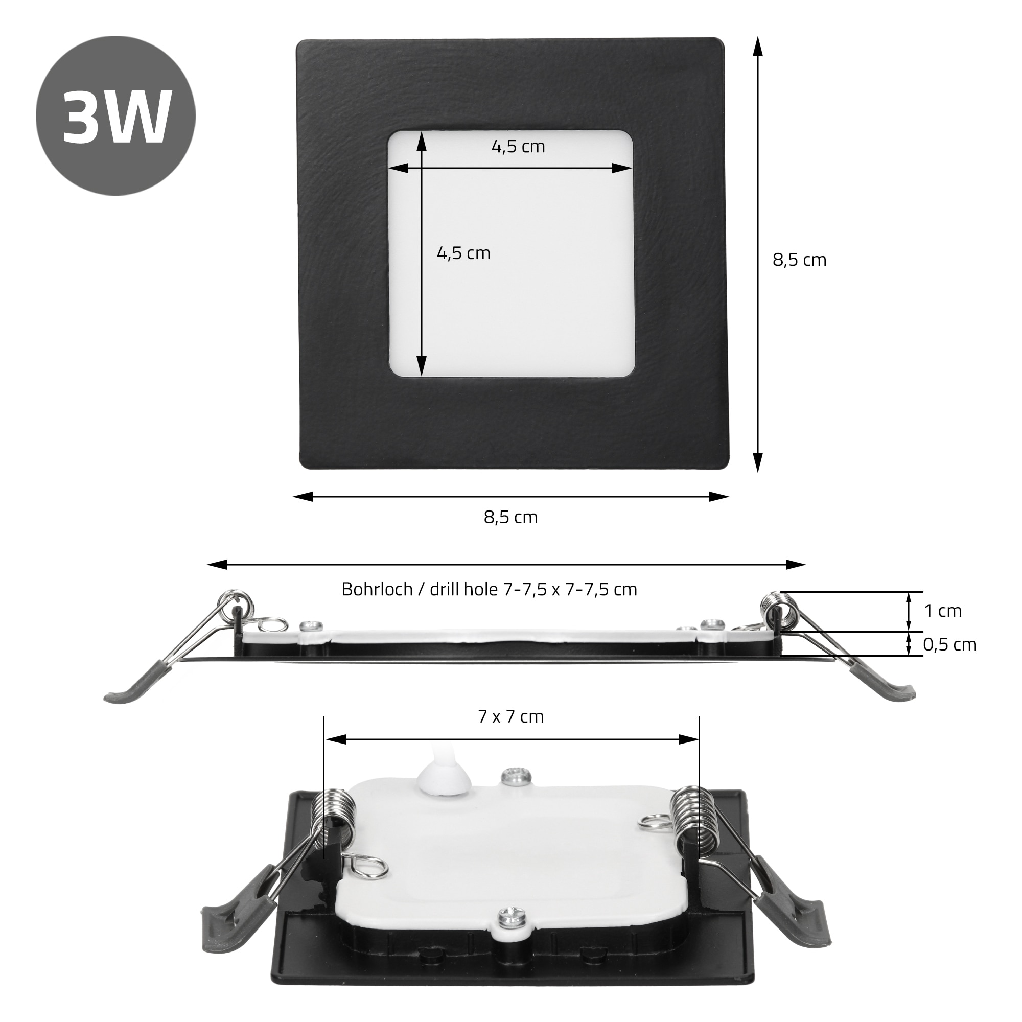 Spot LED Ultraslim ECD Germany 3 W Patrat 85 X 85 Mm 4000 K