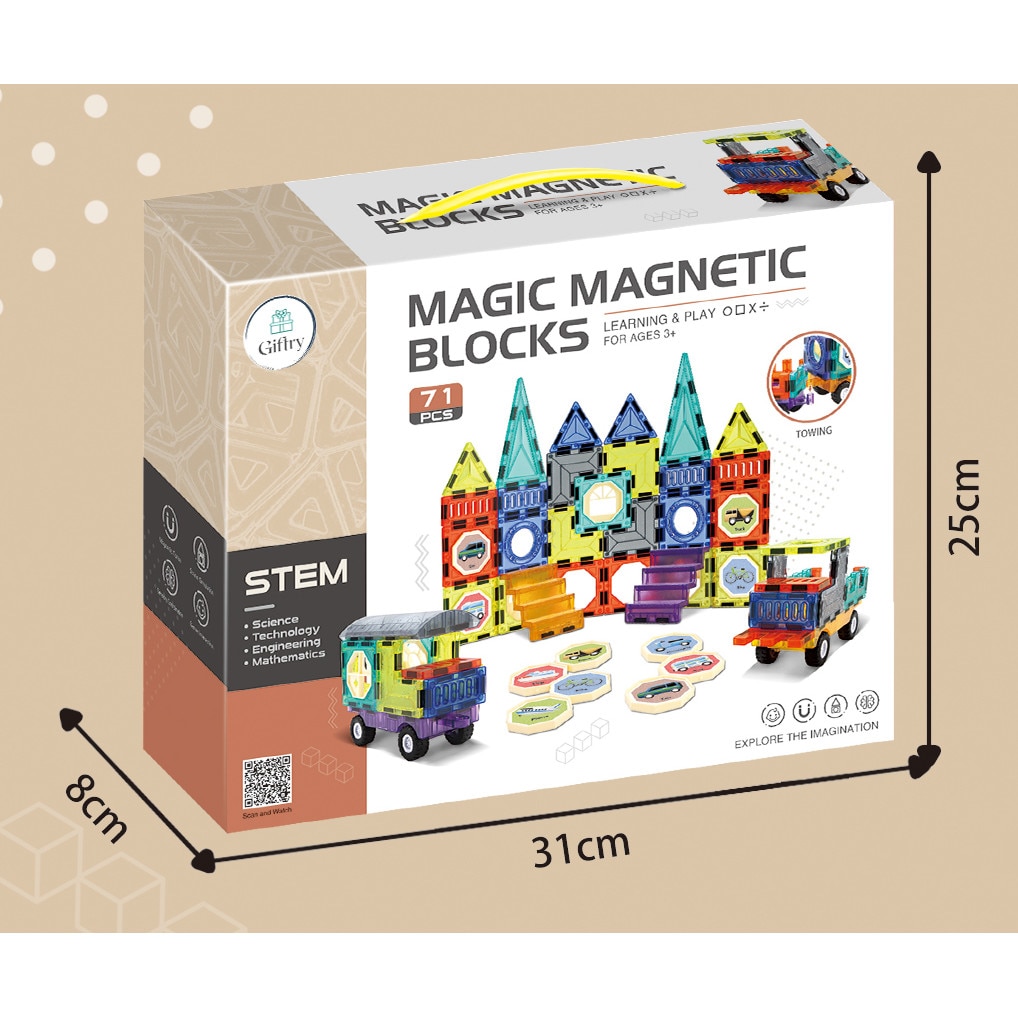 Set De Constructie Magnetic Tiles 3D Giftry Jucarii Educationale