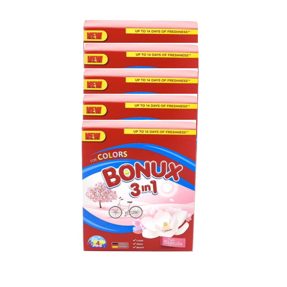 Set 5 X Detergent Rufe Automat Bonux Pure Magnolia 400 Gr 20 Spalari