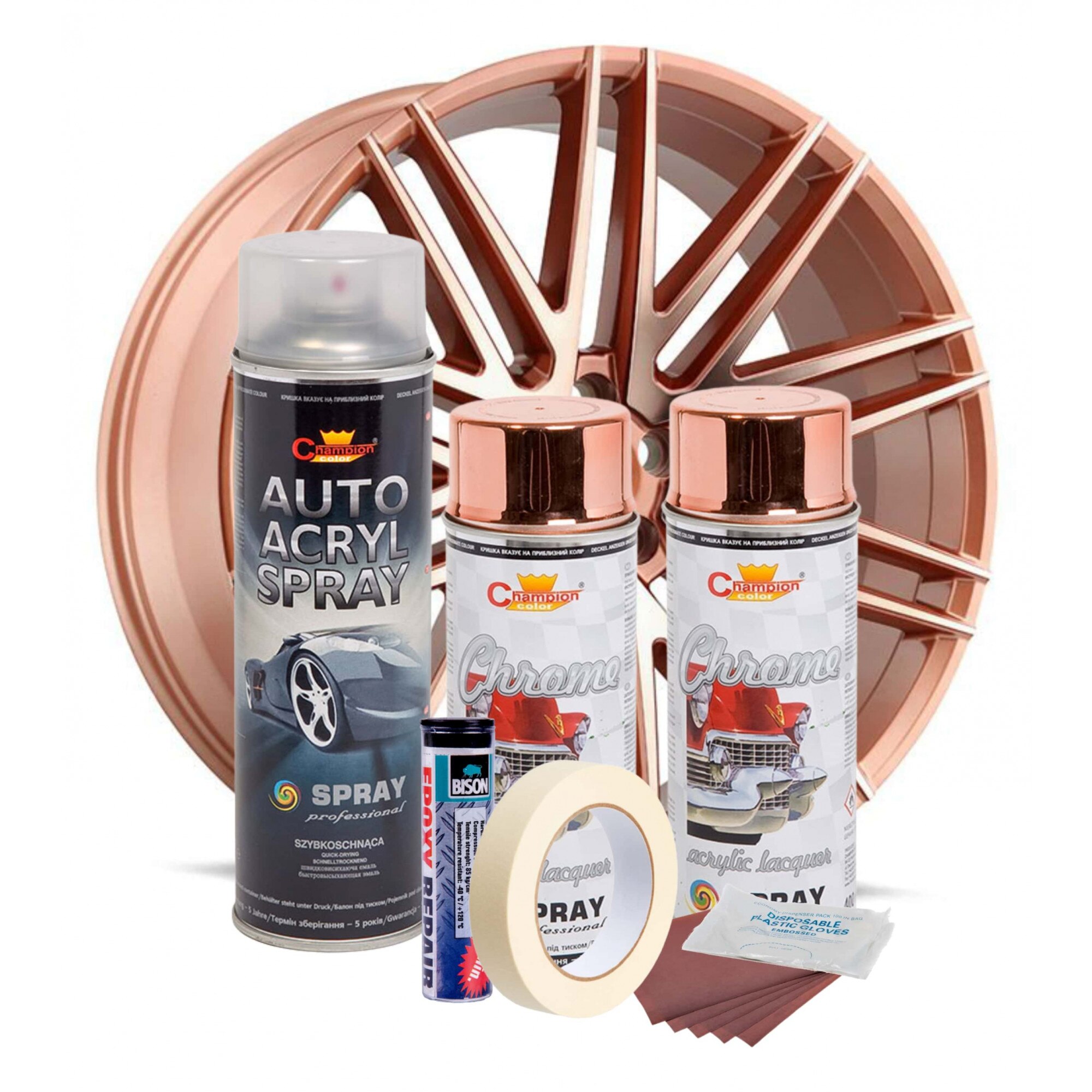 Kit Complet Reparatie Si Vopsire Jante Cupru Metalic Bucati Spray