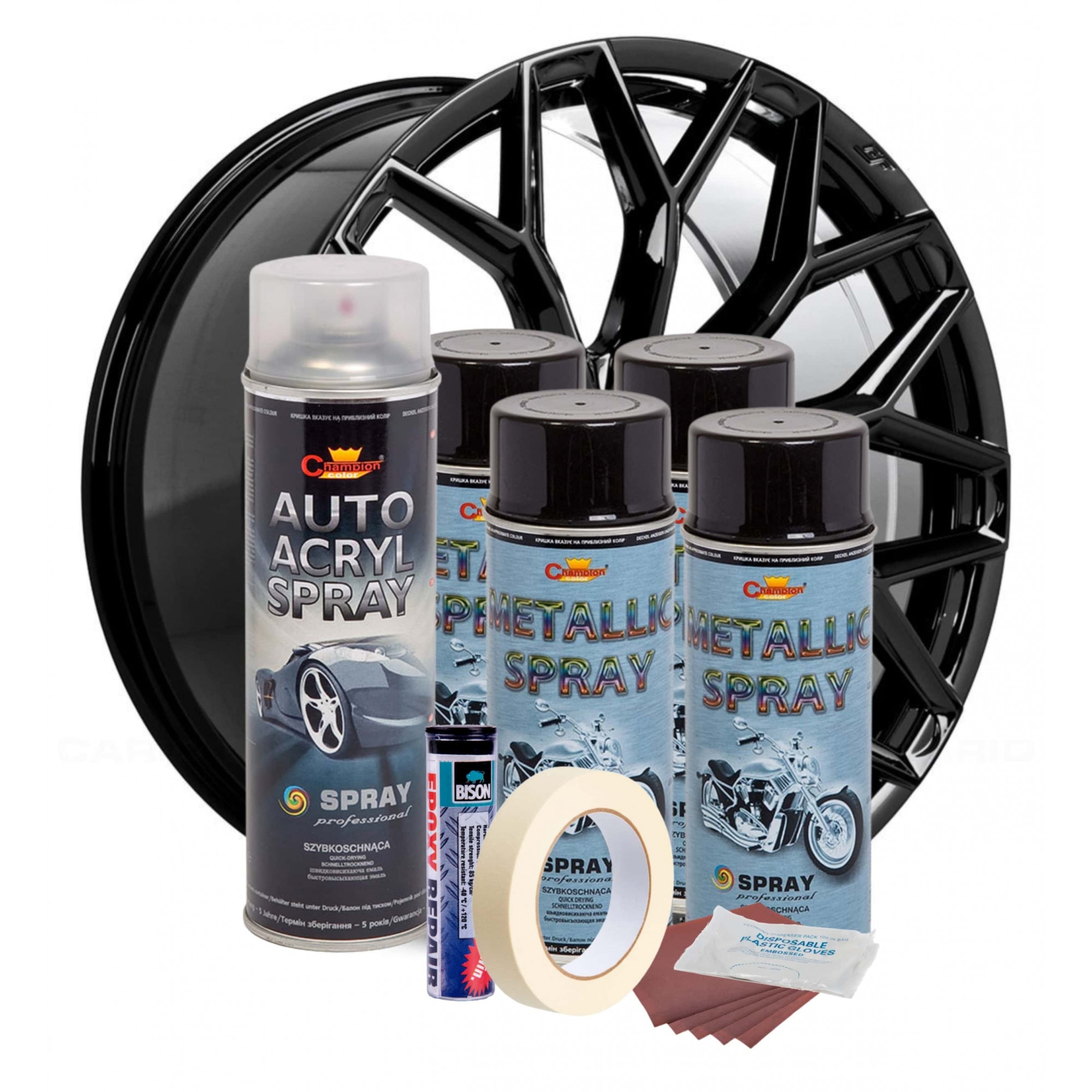 Kit Complet Reparatie Si Vopsire Jante Negru Metalizat Bucati Spray