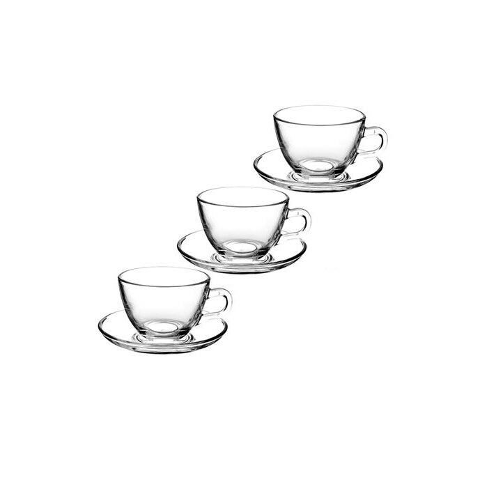 Set Cesti De Cafea Cu Farfurioare Kopenpal Sticla Transparent 6 Buc