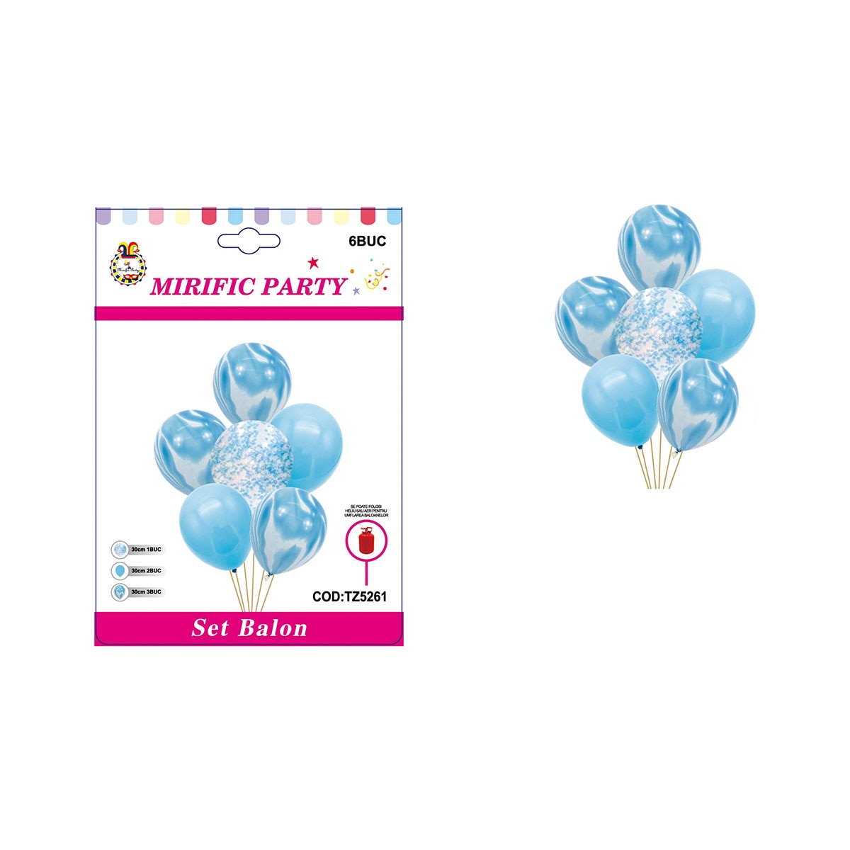 Set Aranjament 6 Baloane Latex Cu Confetti TZ5261 Albastru 30 Cm