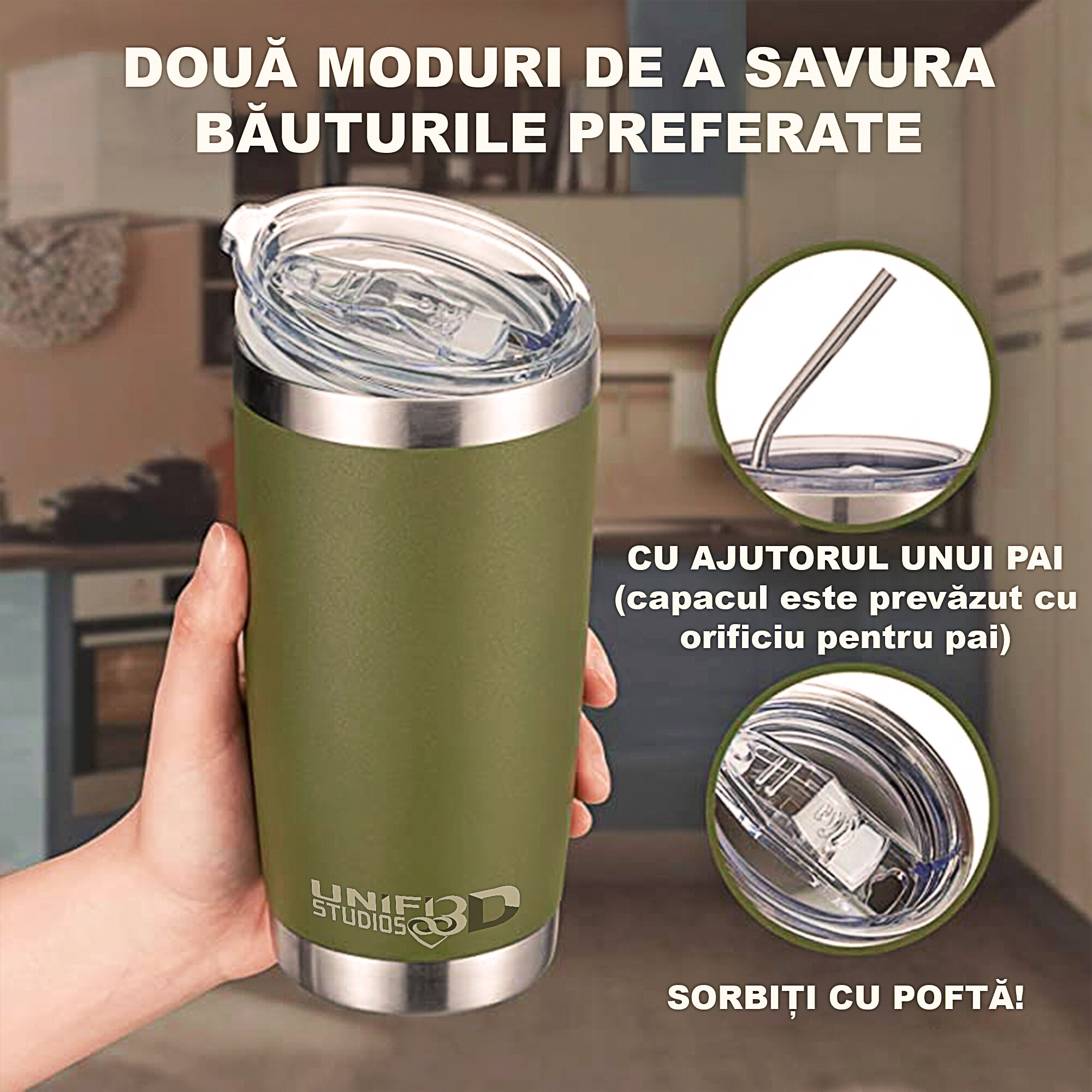 Cana Termos Tip Tumbler Din Inox Cu Pereti Dubli Capac Detasabil