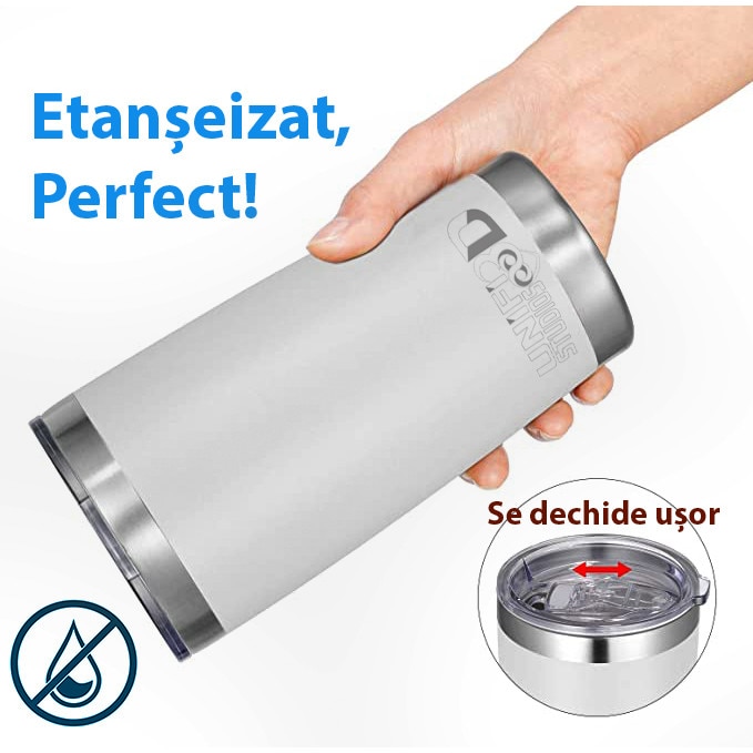 Cana Termos Tip Tumbler Din Inox Cu Pereti Dubli Capac Detasabil