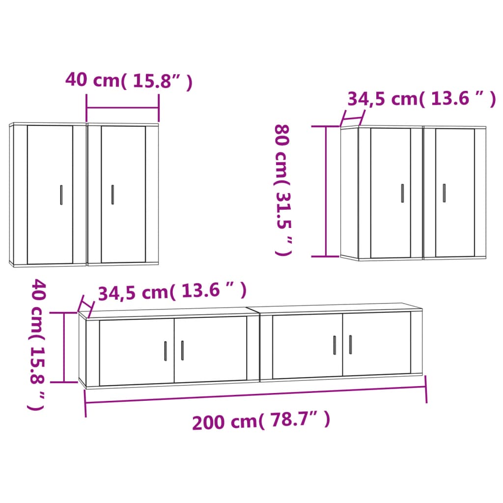 Set Dulap TV VidaXL 6 Piese Alb Extralucios Lemn Prelucrat 100 X 34