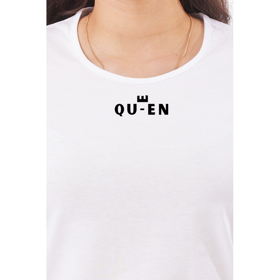 Tricou Pentru Femei Personalizat Cu Mesaj Text Mic Queen Bumbac Alb