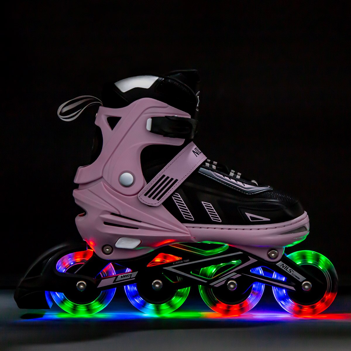 Patine Cu Rotile Reglabile Cu Led Pentru Copii Abec Nils Extreme Roz