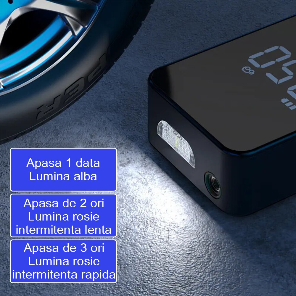 Compresor Auto Portabil Cu Functie De Power Bank 6000mAh Wireless