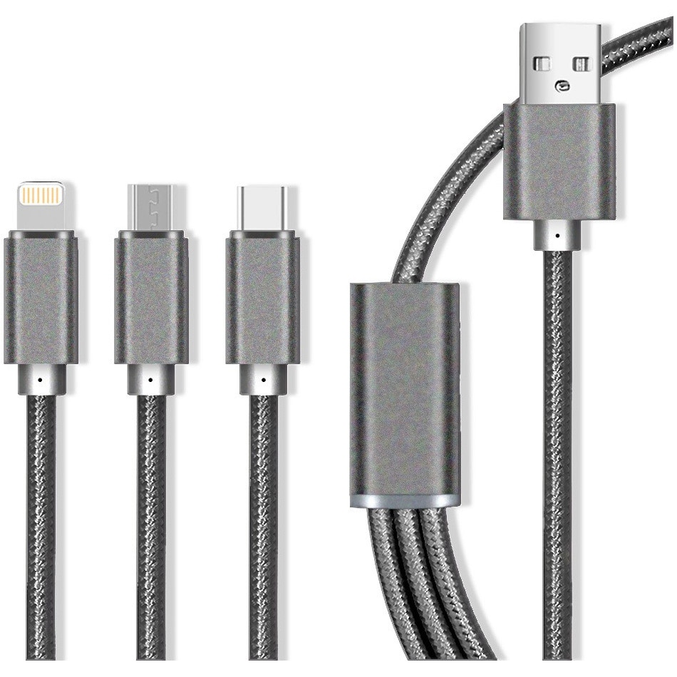 Cablu Date Maxlife 3in1 USB Lightning USB C MicroUSB 1 0 M 2 1A