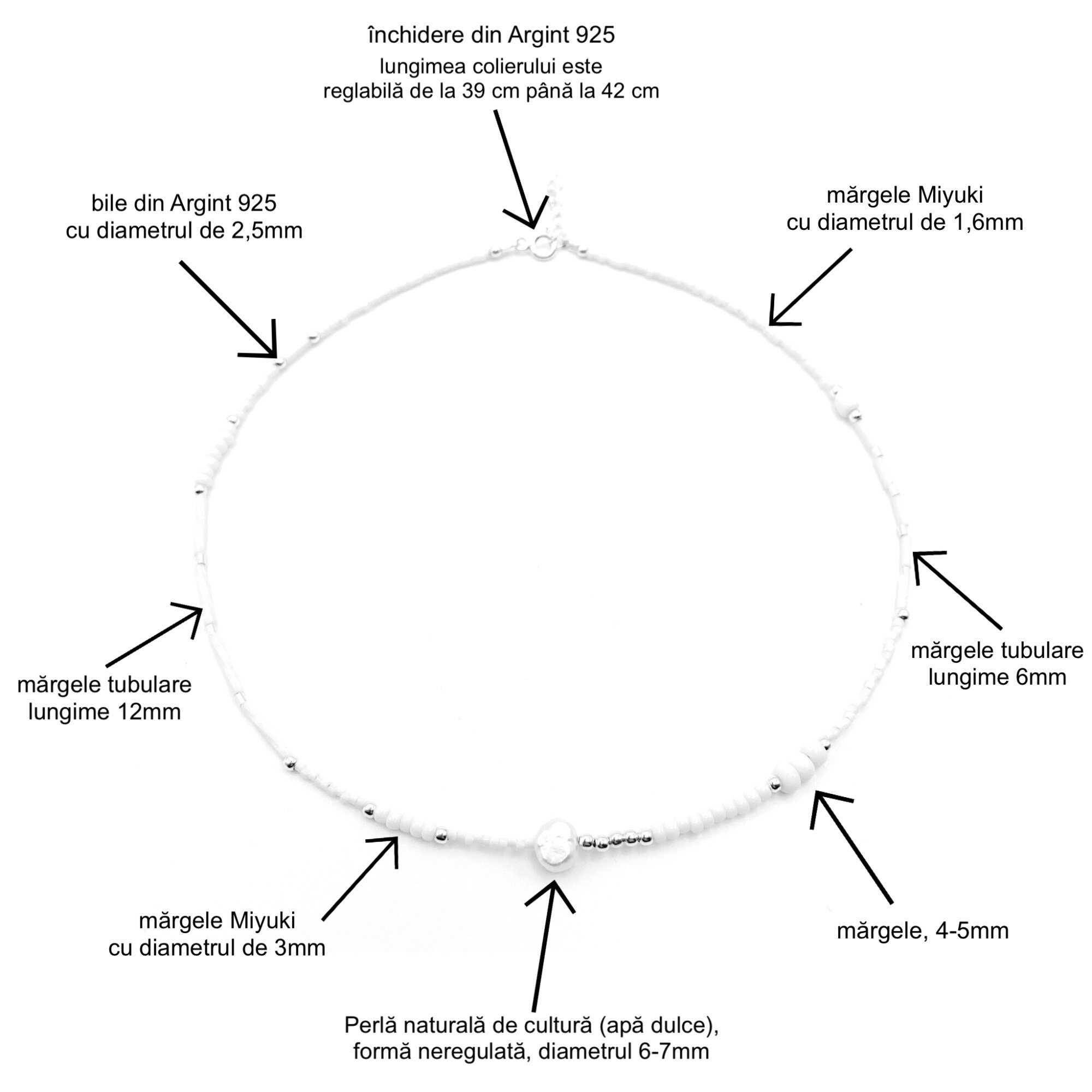 Colier Cu Perla Naturala Elemente Din Argint Si Margele Miyuki