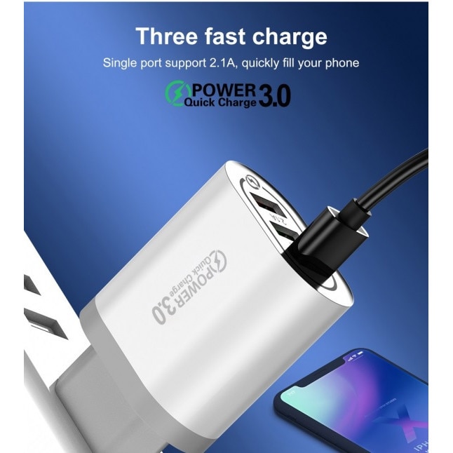 Incarcator Cu 3 Porturi USB Welora 18W Fast Charge Quick Charge 3 0