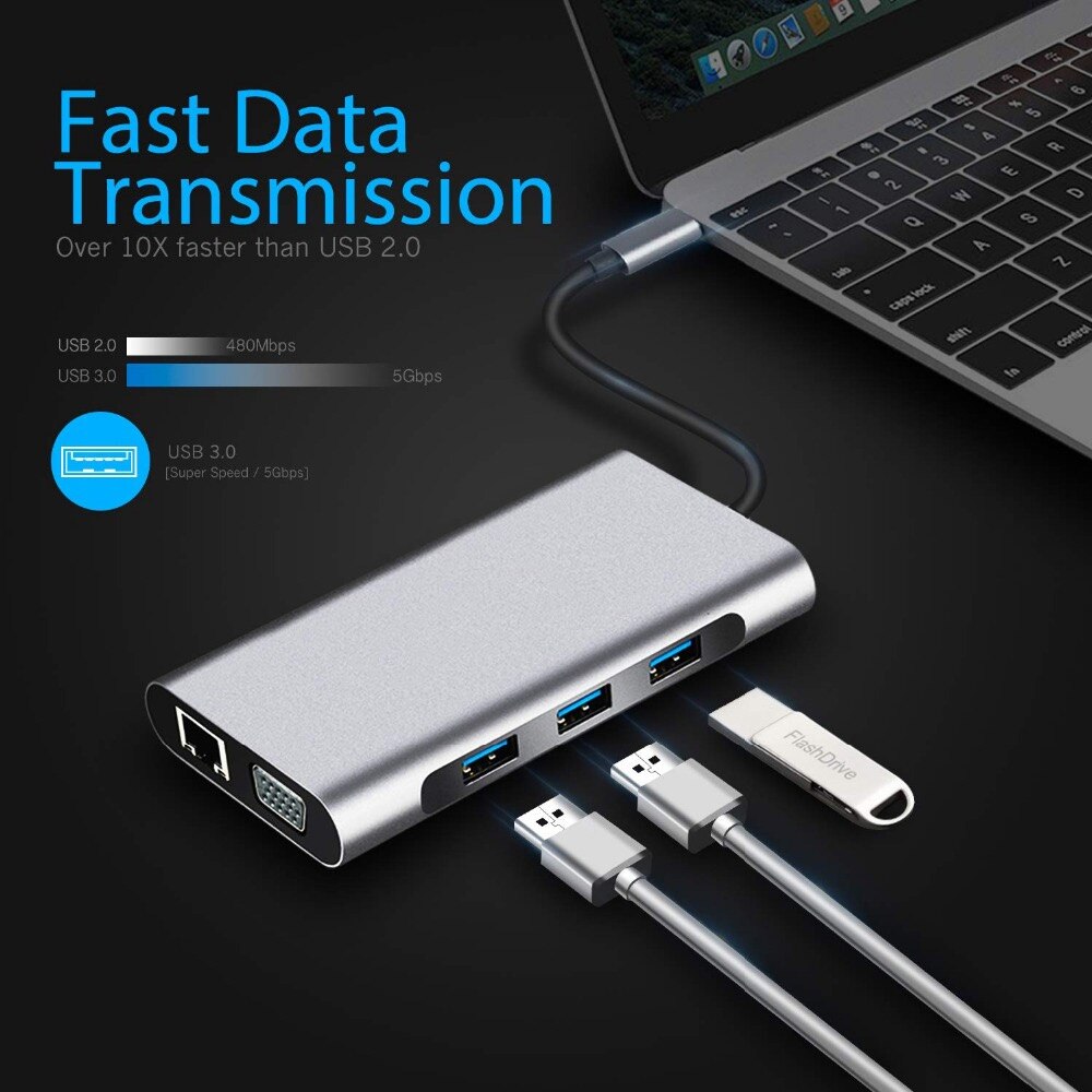 Hub Adaptor Multiport In Usb C Staryon La Hdmi K Vga Lan