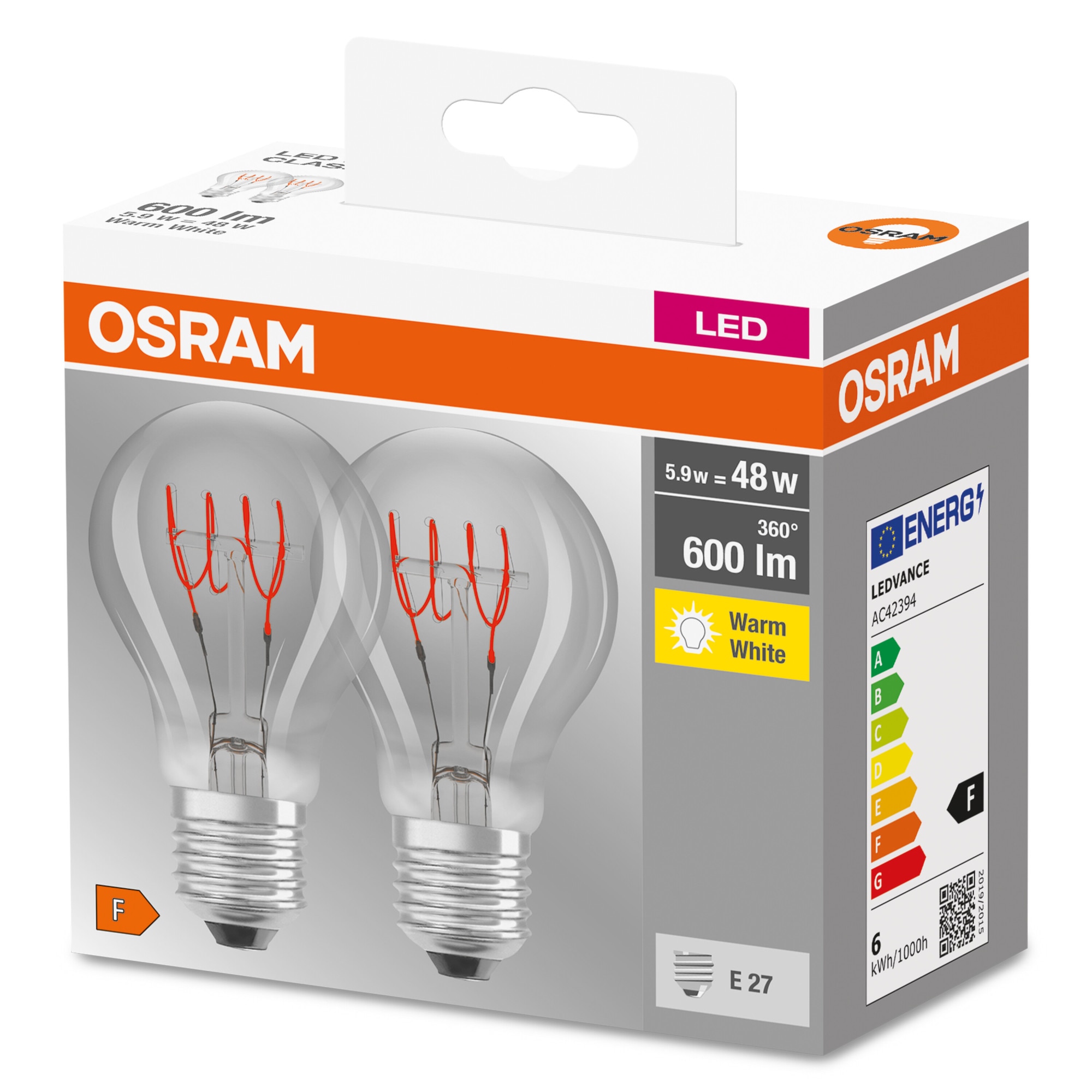 Комплект 2 LED крушки Osram Filament Vintage E27 5 9W 48W 600