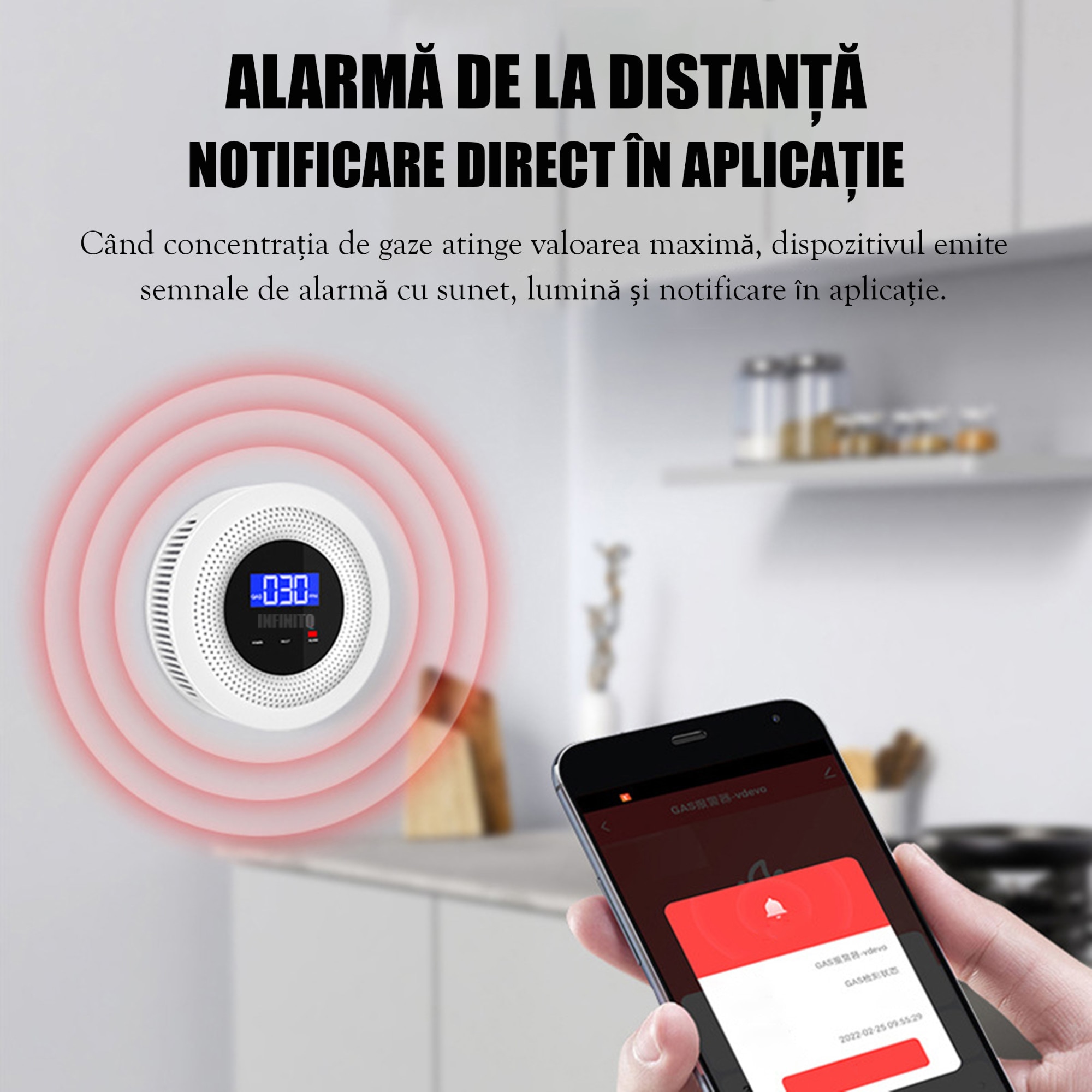 Detector Inteligent De Gaz Cu Alarma Sonora Si Luminoasa Smart Wi Fi