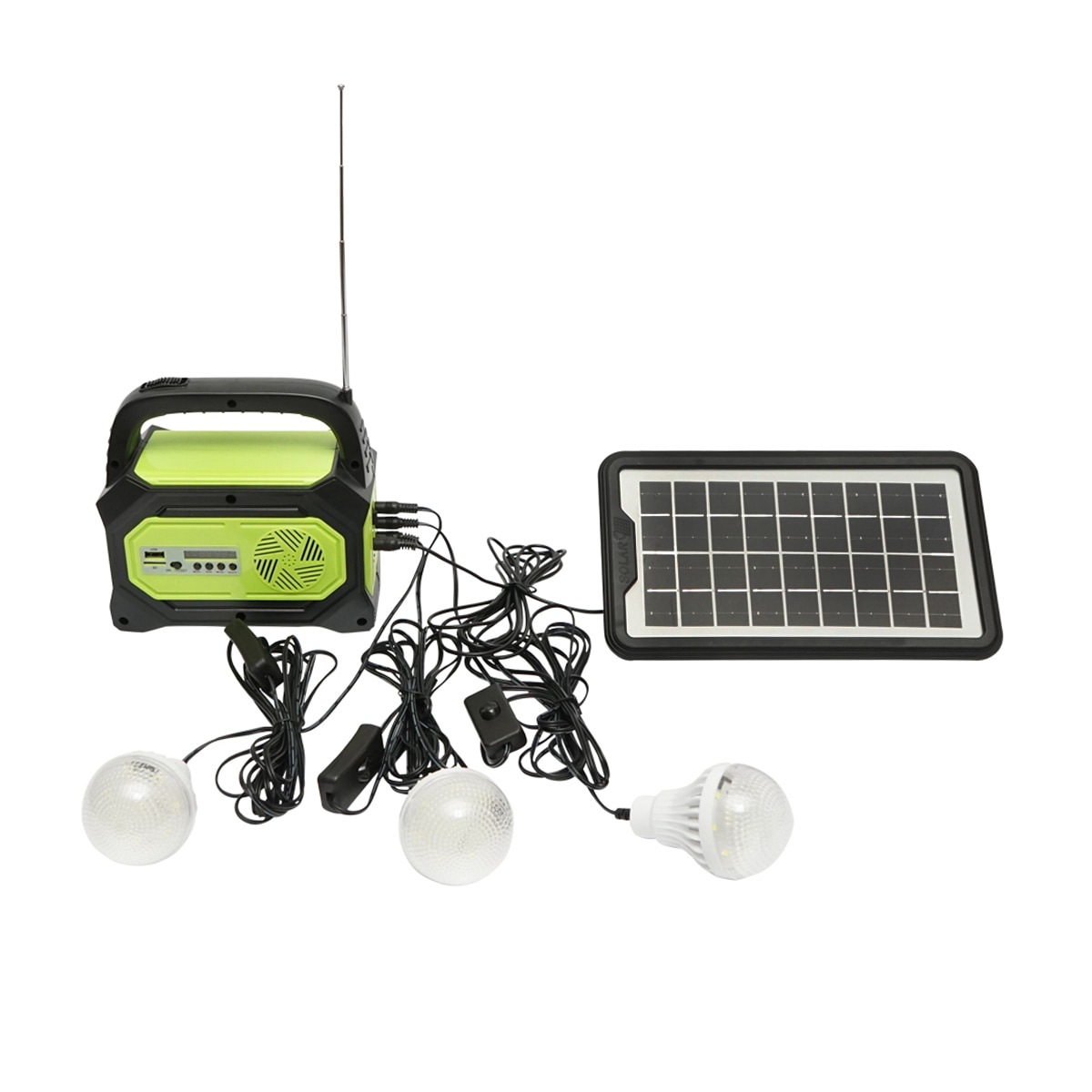 Kit Iluminat Portabil Led Cu Becuri Proiector Radio Fm Mp Panou