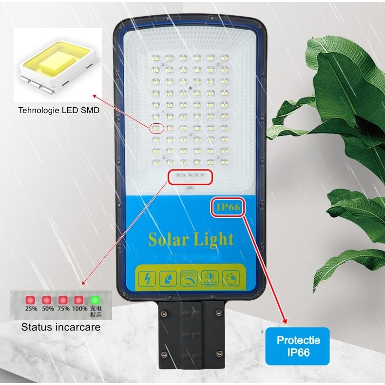 Lampa Solara Stradala Flippy IP66 Senzor De Lumina 120 LED Uri SMD