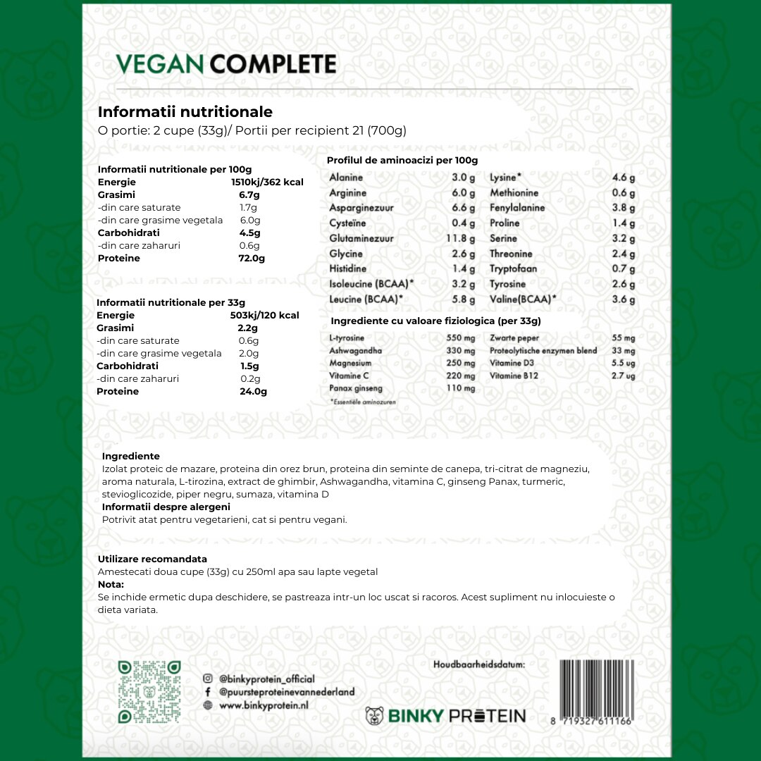 Supliment Alimentar Cu Proteine Vegane Pudra Proteica Vegana BINKY