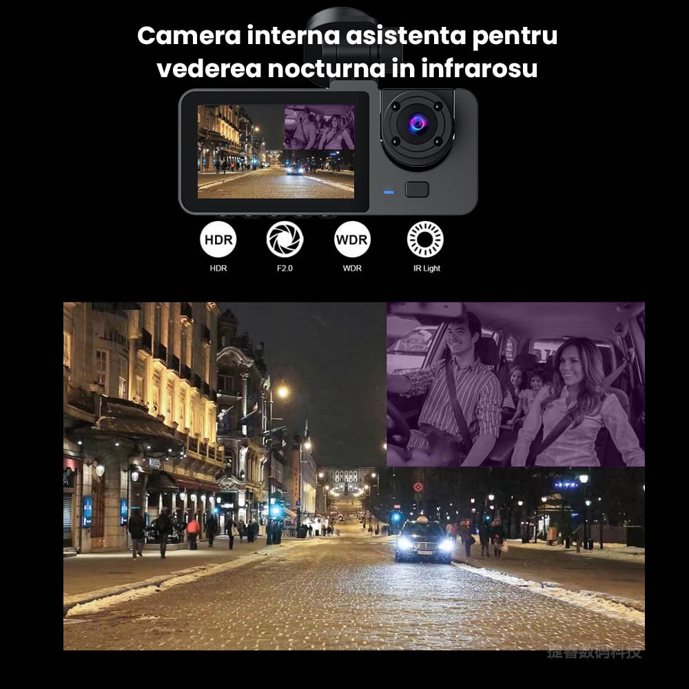 Camera Auto DVR Duala Sundiguer High PRO Full HD 1080P 4K 3 Lentile